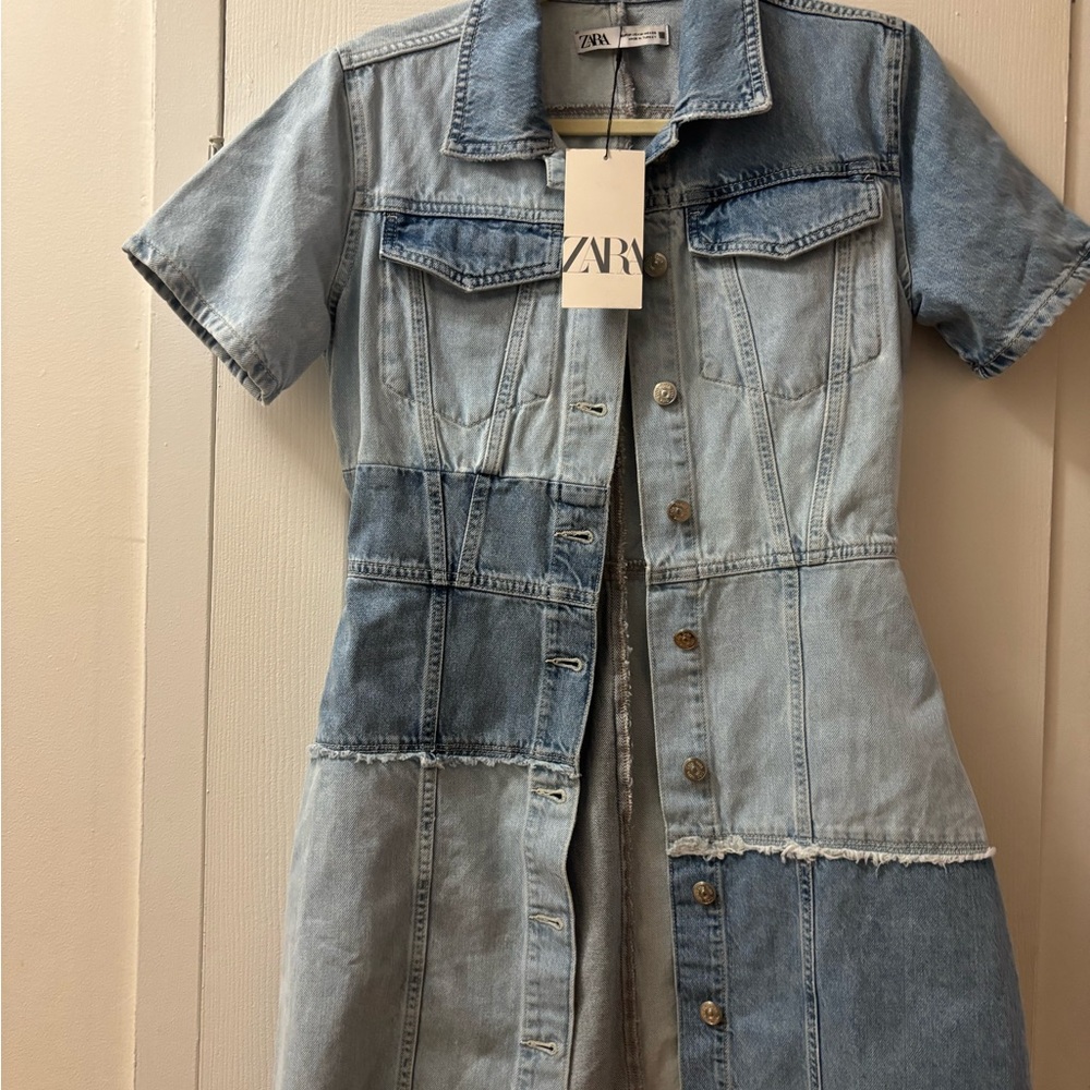 Zara Blue Patchwork Denim Dress NWT